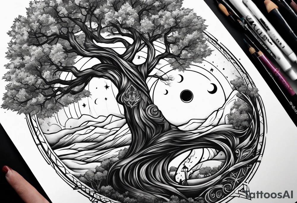 Tree with Jedi symbol and a together forever through time and space tattoo idea