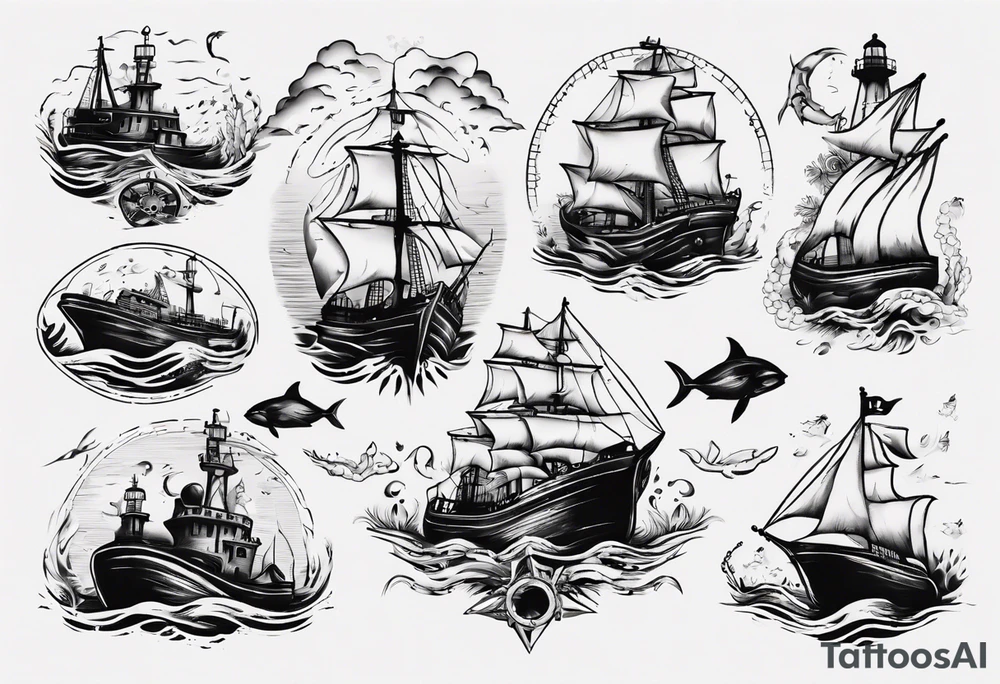 Nautical scene sunken ship tattoo idea