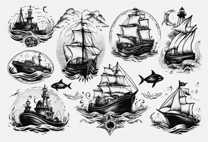Nautical scene sunken ship tattoo idea