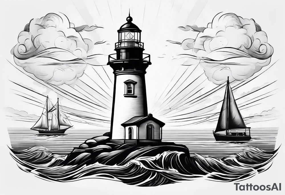 maritime lighthouse in a front view sailboat serving as a mast for a sail. tattoo idea