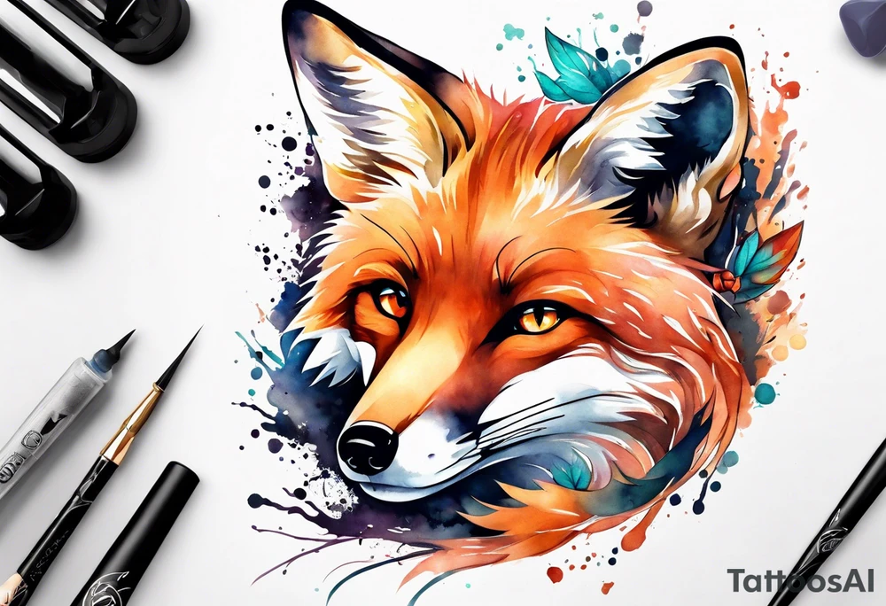 Watercolor fox tattoo idea