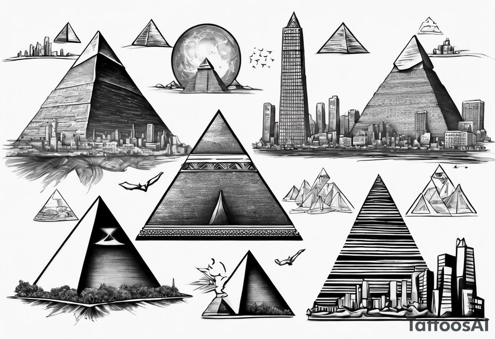 Manhattan skyline mixed with the pyramids of giza tattoo idea