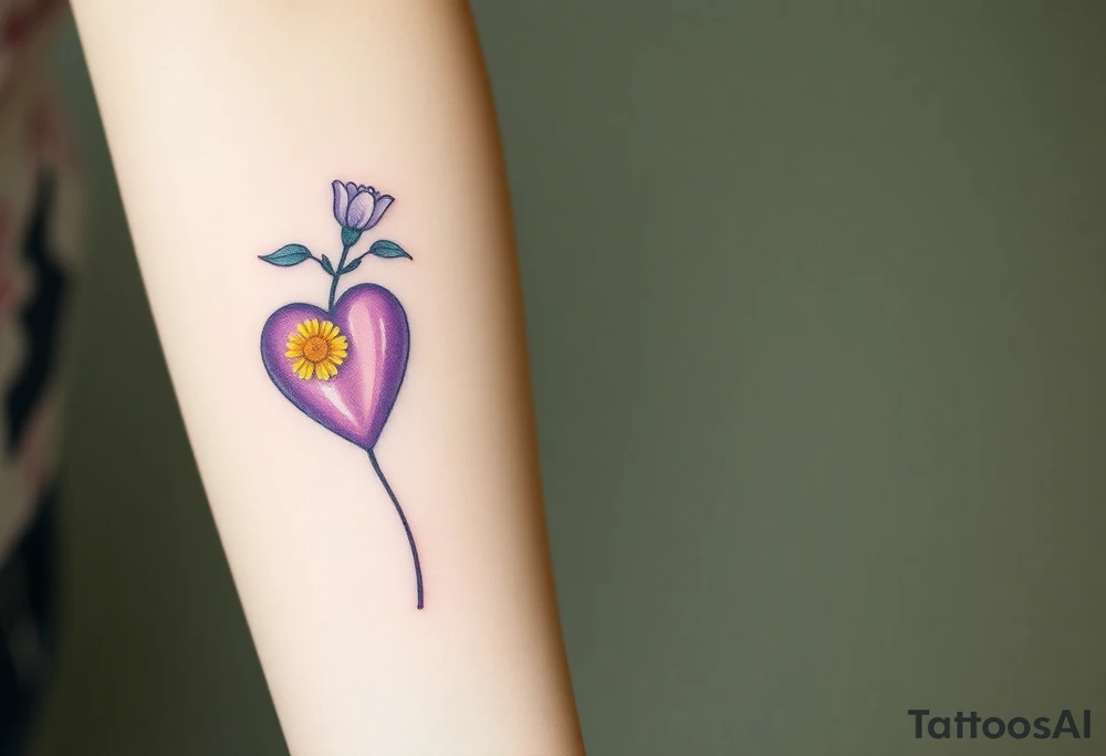 simple with Purple Hearts with yellow daisy. tattoo idea