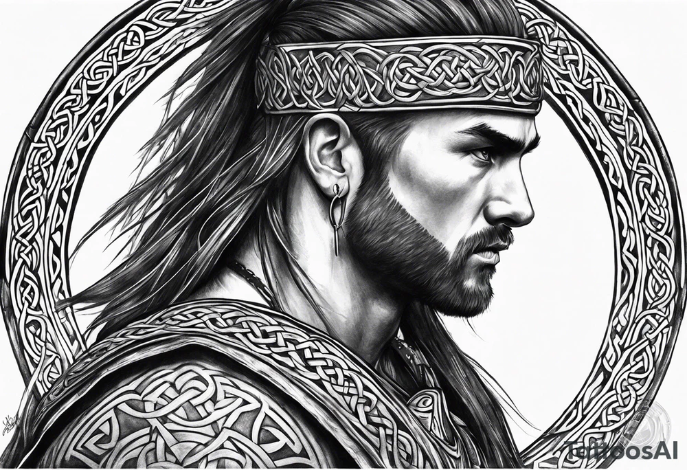 Celtic warrior side profile full body tattoo idea