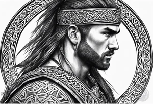Celtic warrior side profile full body tattoo idea