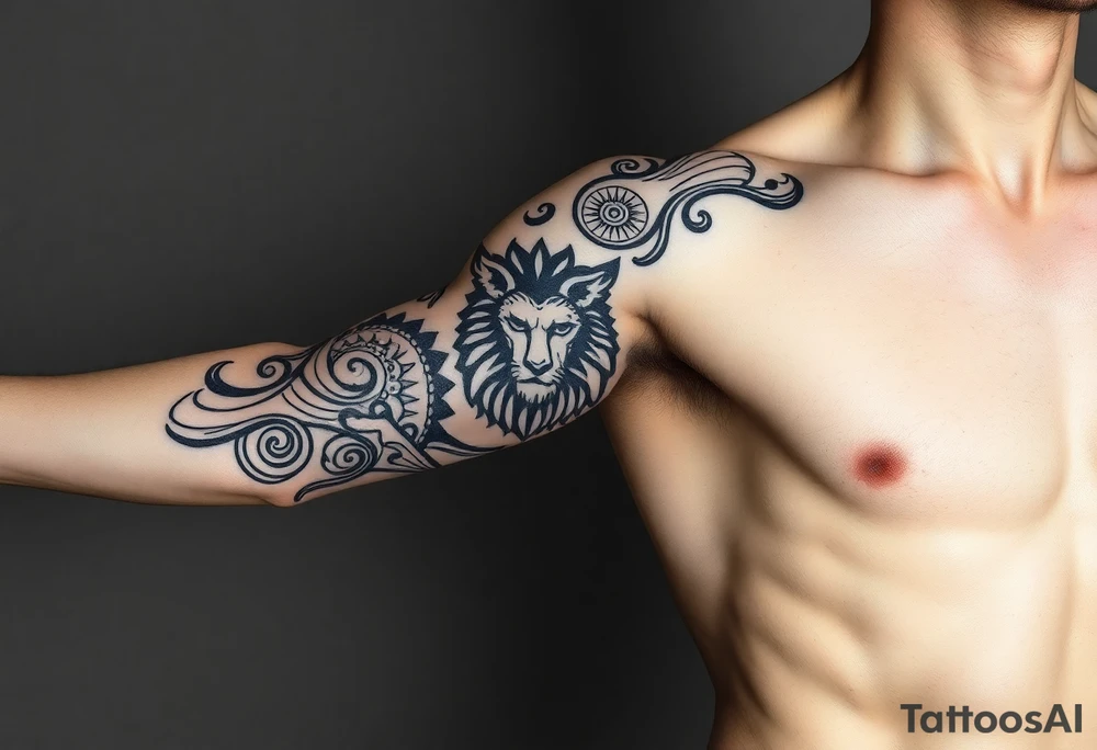 Tribal Sicilian sleeve with patterns
And symbols with a Leo tattoo idea