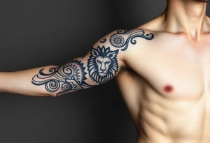 Tribal Sicilian sleeve with patterns
And symbols with a Leo tattoo idea