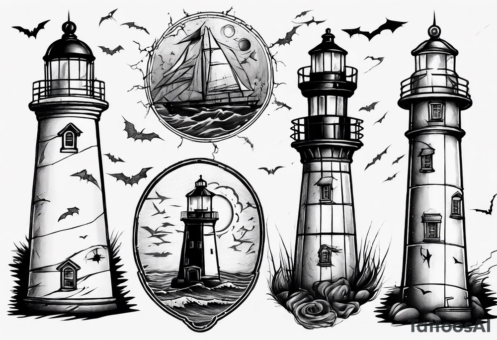 Rundown lighthouse spooky tattoo idea