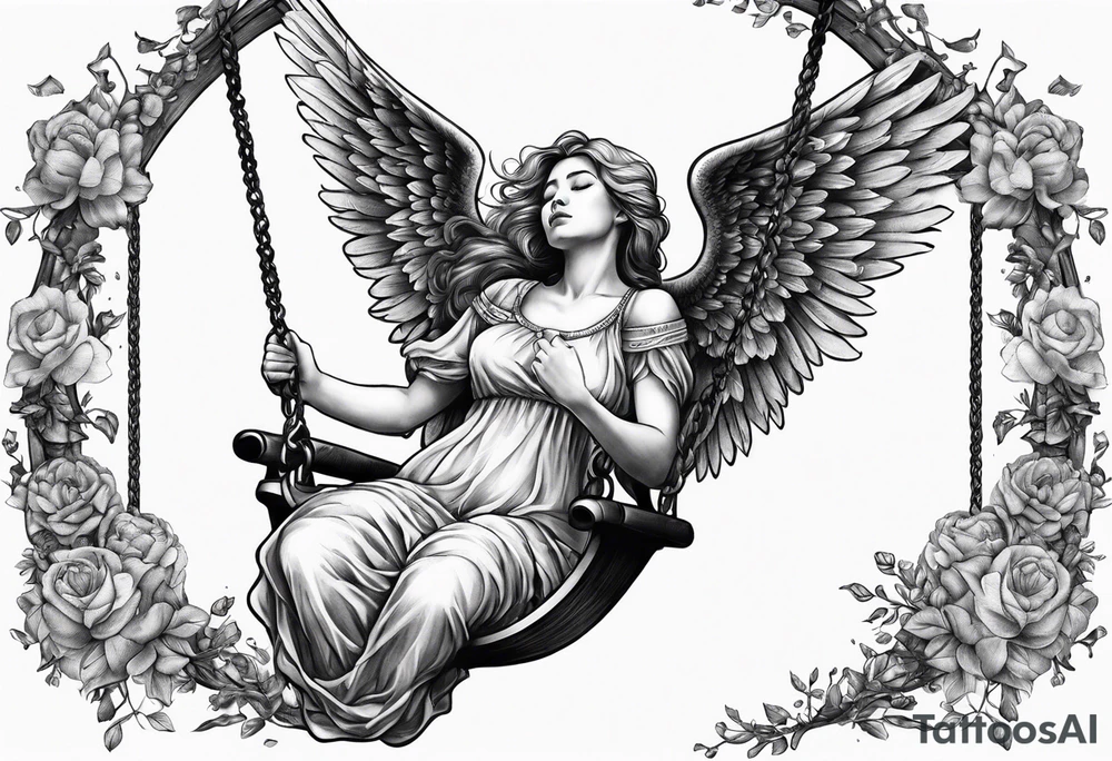 crying broken angel on swing add flowers around tattoo idea crying broken angel on swing add flowers around tattoo idea