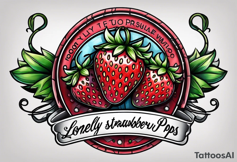 lonely strawberry wrapped in banner saying Pops tattoo idea