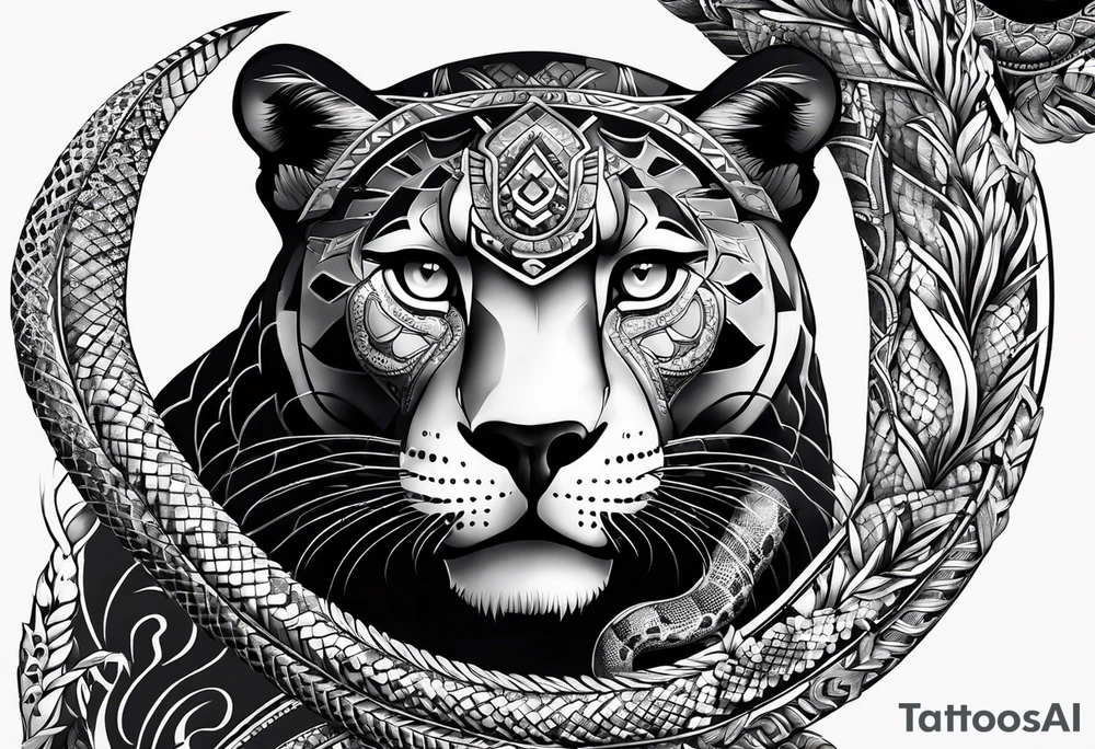 aztec black jaguar with snake tattoo idea