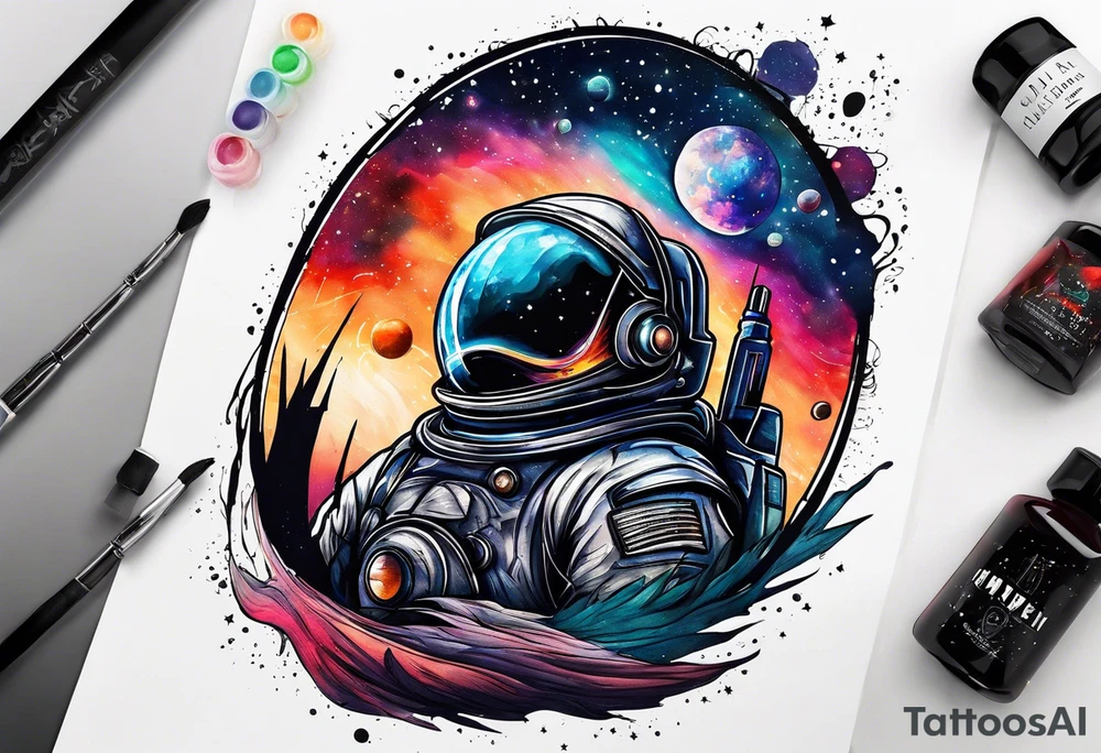 I want the name "Drew" with a space background tattoo idea
