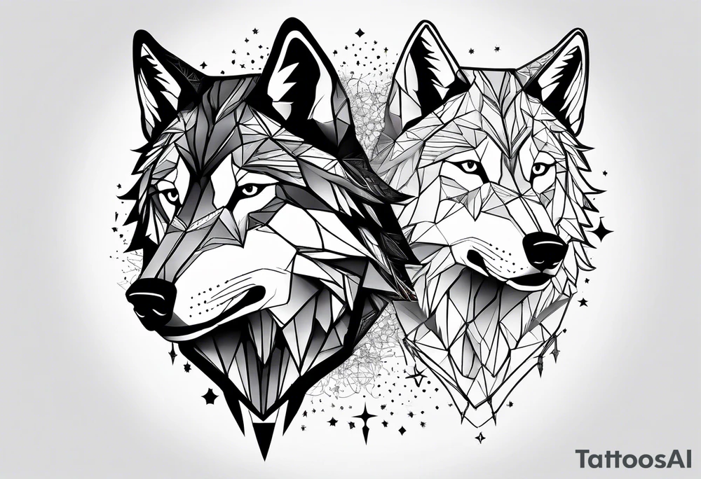 Constellation, two animal wolf, géométric tattoo idea