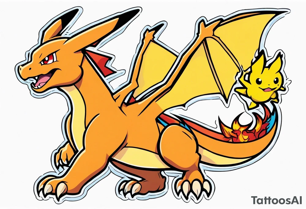 Charizard holding pikachu tattoo idea