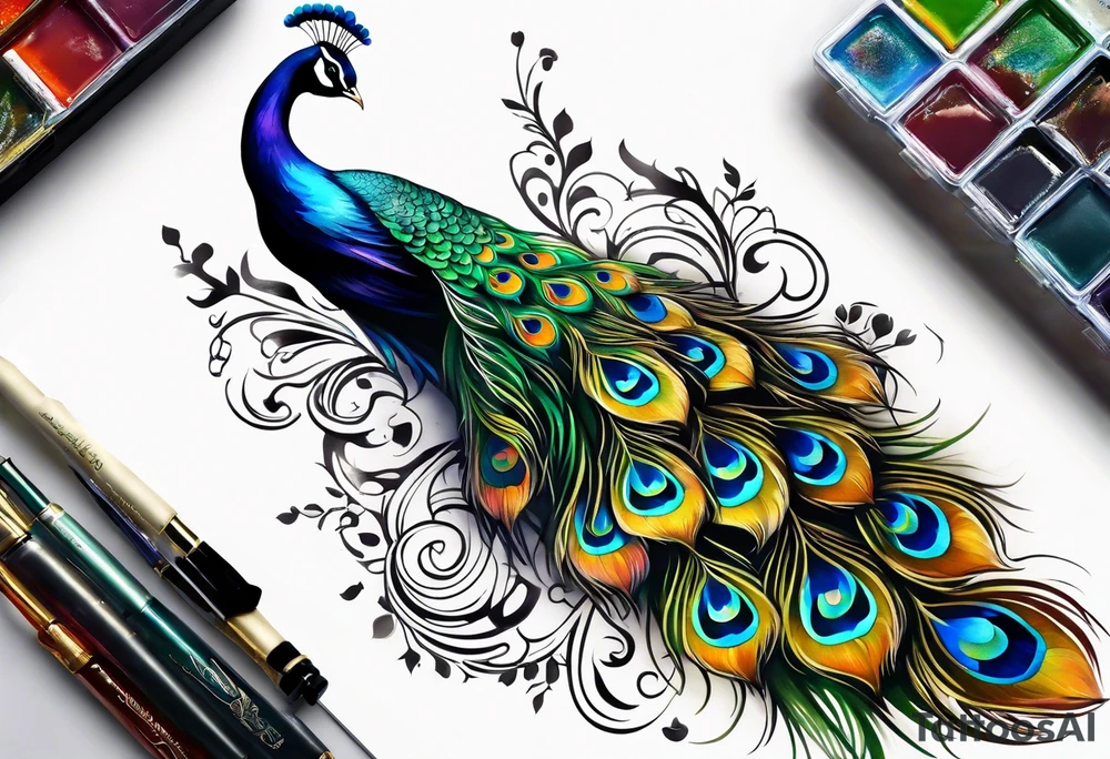 Peacock and music tattoo idea