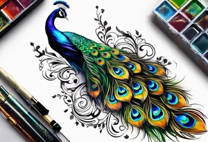 Peacock and music tattoo idea