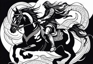 A demon rider on a raging horse with a sword and a snake tattoo idea