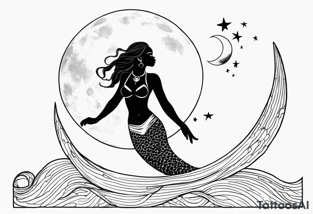 mermaid and black panther reaching for the moon tattoo idea