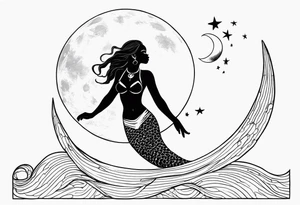 mermaid and black panther reaching for the moon tattoo idea