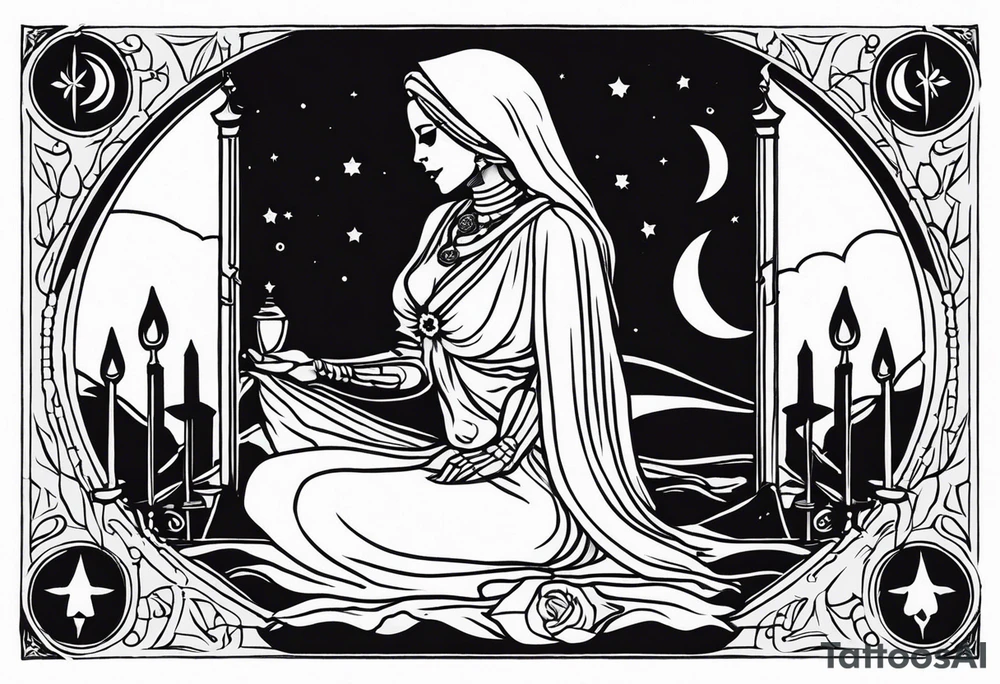 High priestess skeleton moon tarot card tattoo idea