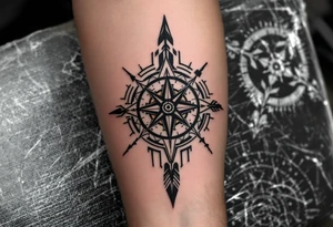 compass/clock with a large native American arrow tattoo idea