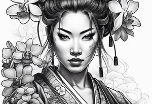 Female samurai with orchids tattoo idea