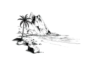 beach with a mountain behind it tattoo idea