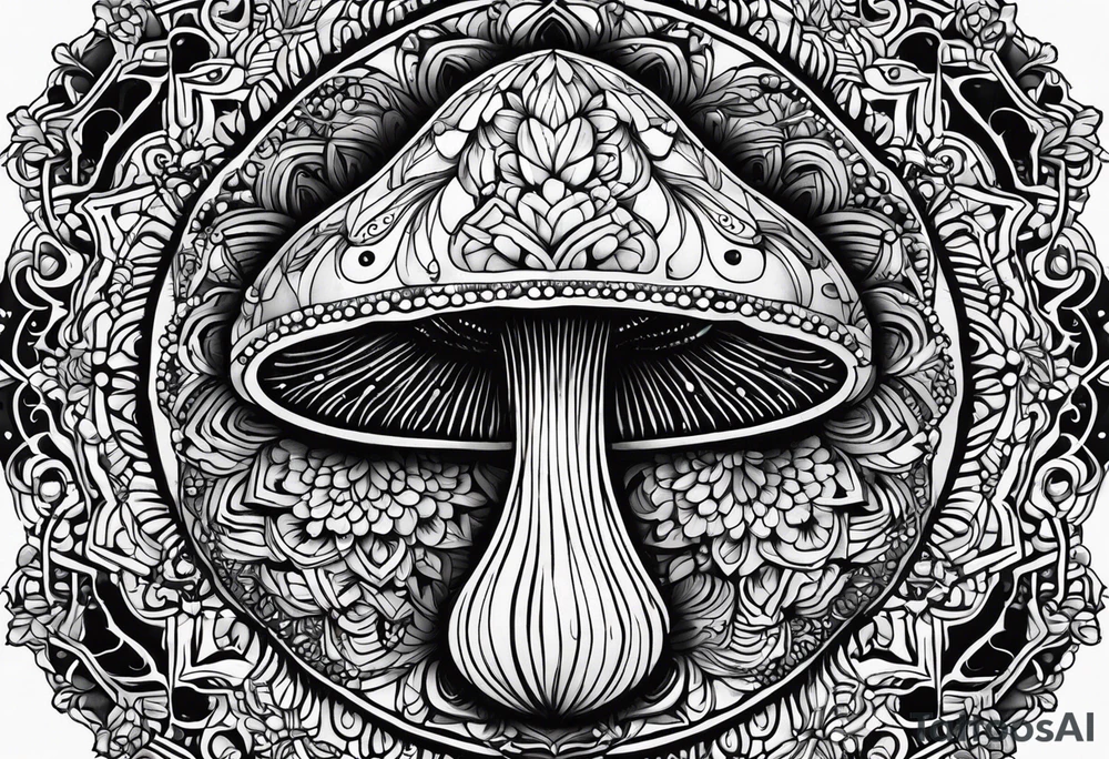 Shaggy cap mushroom dripping ink off cap mandala henna black tattoo design tattoo idea