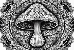 Shaggy cap mushroom dripping ink off cap mandala henna black tattoo design tattoo idea