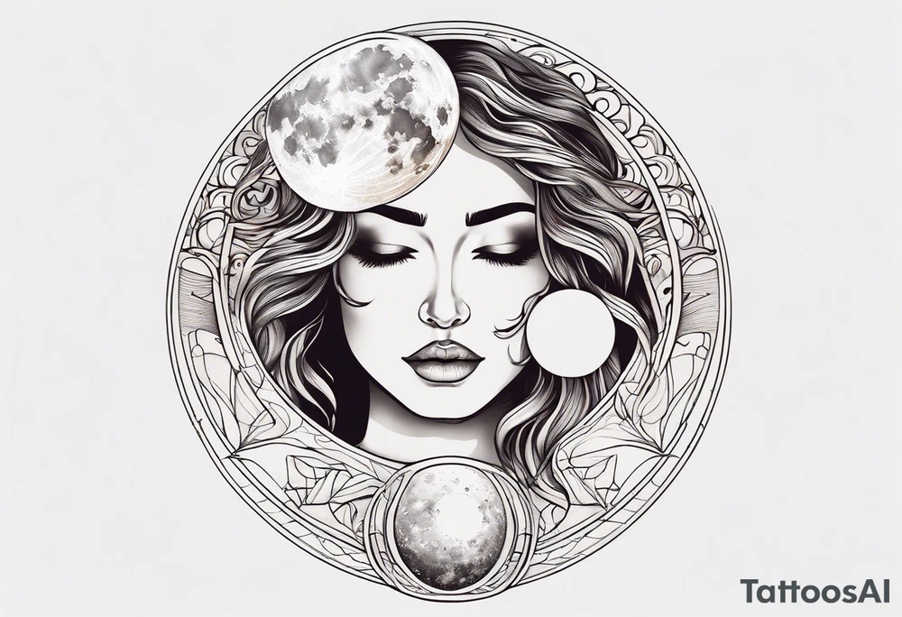 single face 
half of the face is a woman representing the sun, and the second half is a man representing the moon.  the sun has a lake and the moon has a dessert tattoo idea