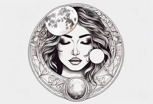 single face 
half of the face is a woman representing the sun, and the second half is a man representing the moon.  the sun has a lake and the moon has a dessert tattoo idea