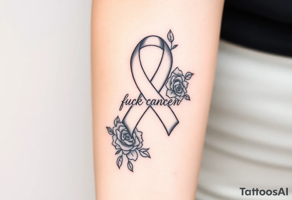 Pretty Cancer ribbon that says "fuck cancer"with roses tattoo idea