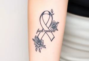 Pretty  Cancer ribbon that says "fuck cancer"with roses tattoo idea