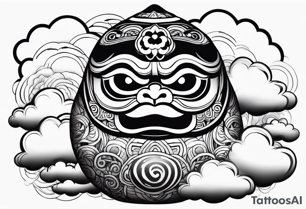 daruma doll with clouds tattoo idea