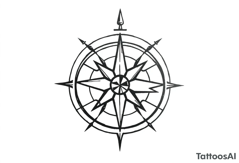 Simple Double layered compass rose tattoo idea