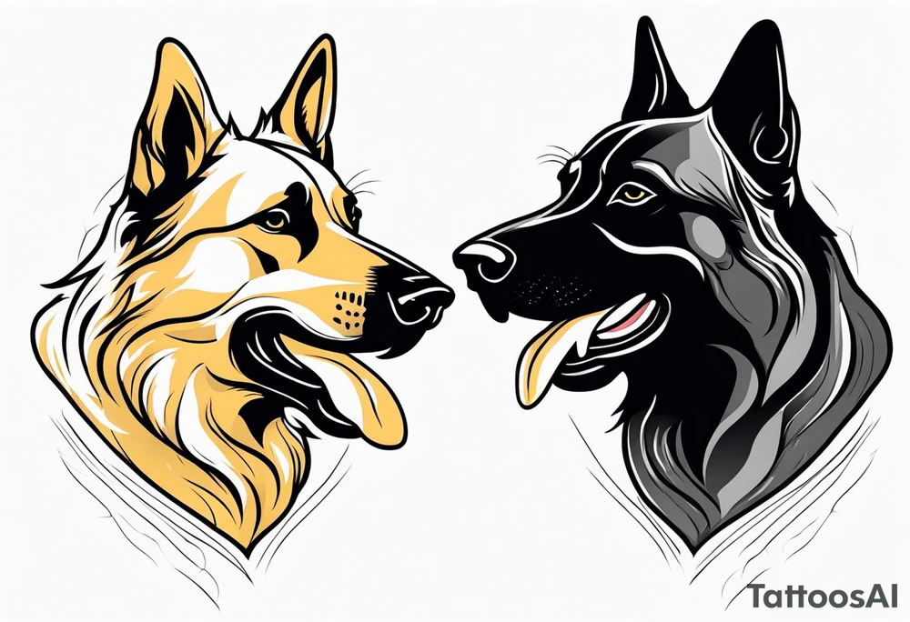 a black German shepherd and a golden retriever fighting tattoo idea