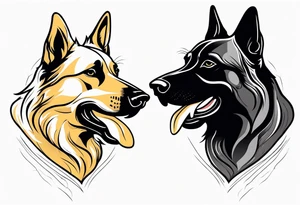 a black German shepherd and a golden retriever fighting tattoo idea