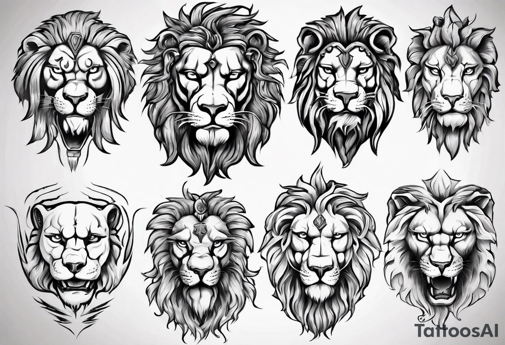 Roman ancient lion face tattoo idea