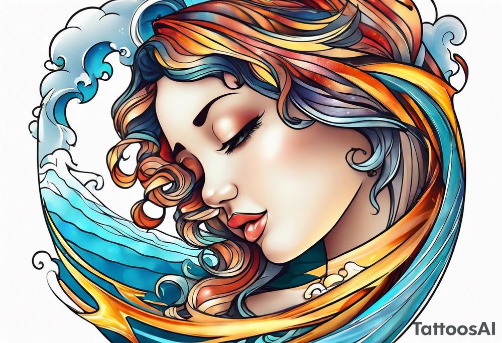 Wave and baby angel tattoo idea