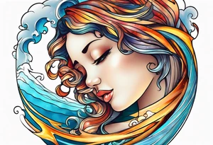 Wave and baby angel tattoo idea