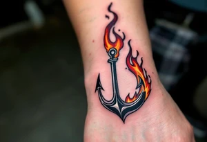 Fire Hook – A red and orange flame-like design surrounding a solid black hook, symbolizing passion, drive, and the fiery spirit of a fisherman. tattoo idea