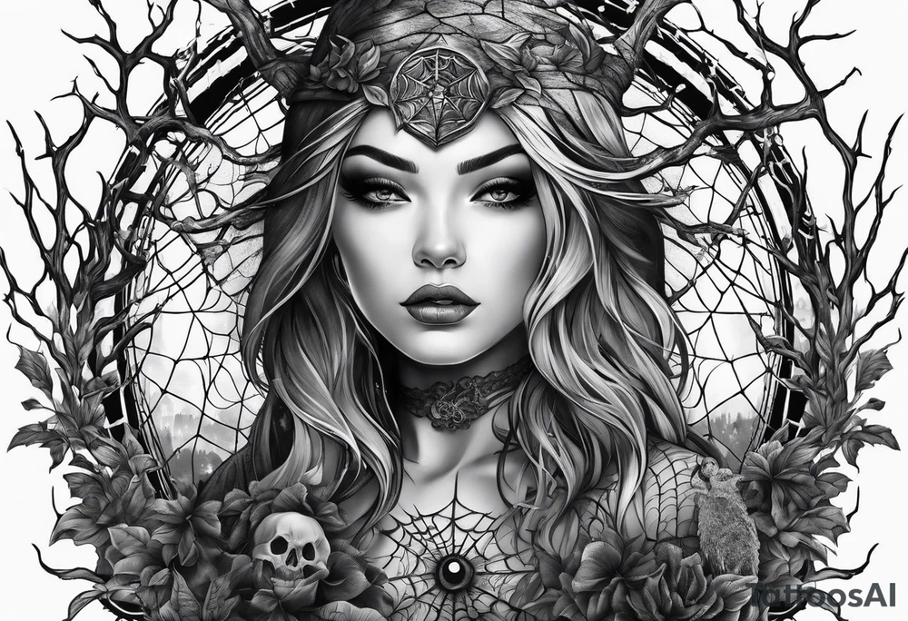 Ailen surrounded by spiderwebs and dead trees tattoo idea Ailen surrounded by spiderwebs and dead trees tattoo idea