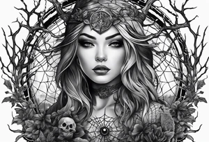 Ailen surrounded by spiderwebs and dead trees tattoo idea