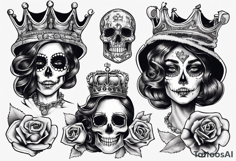 santa la muerta with money and crown
on the card tattoo idea