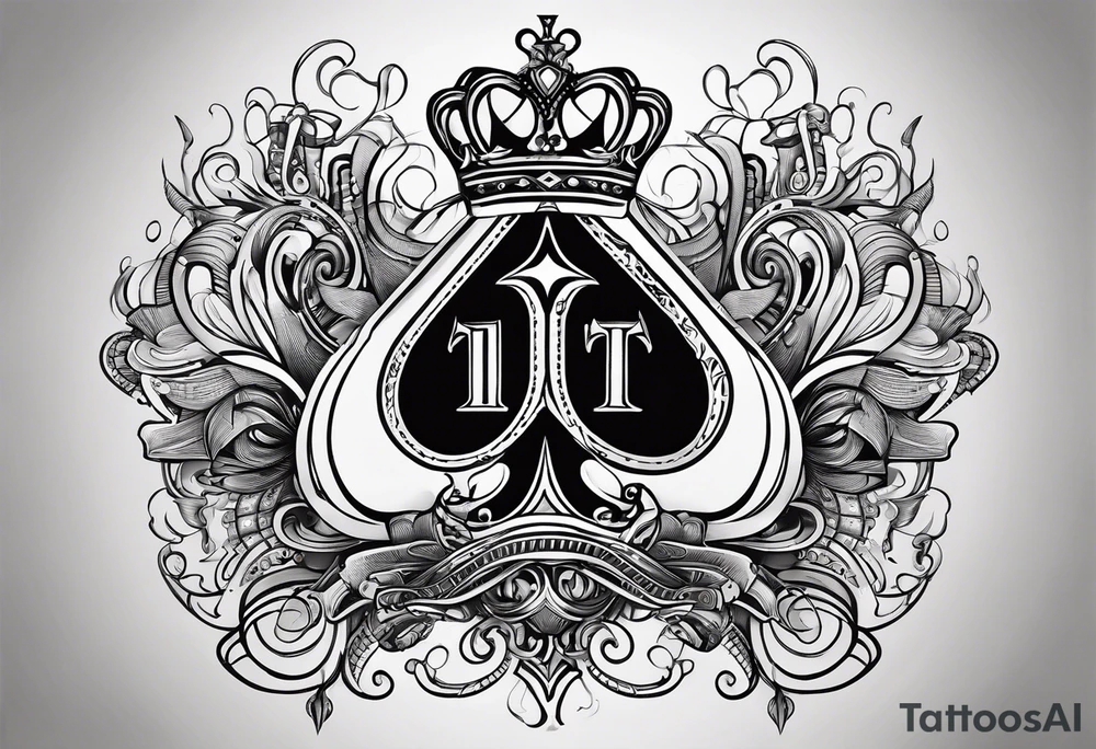 one playing card with both queen of hearts and king of spades incorporated in extreme minimalistic style tattoo idea