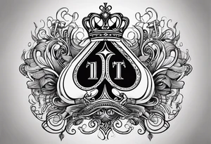 one playing card with both queen of hearts and king of spades incorporated in extreme minimalistic  style tattoo idea