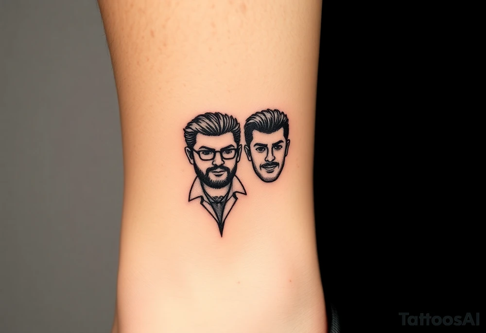 Is there a very simple small tattoo design  for a group of 4 friends from 4  different places Burgos , madrid , brasil , granada  that get reunited every 2 years and are always having banter and conversation about sex,feminism, conspiracy theories about covid , trump, reptilians. They met working at a restaurant in London. Their names are carmen , Mario, Andrea and Duanny tattoo idea