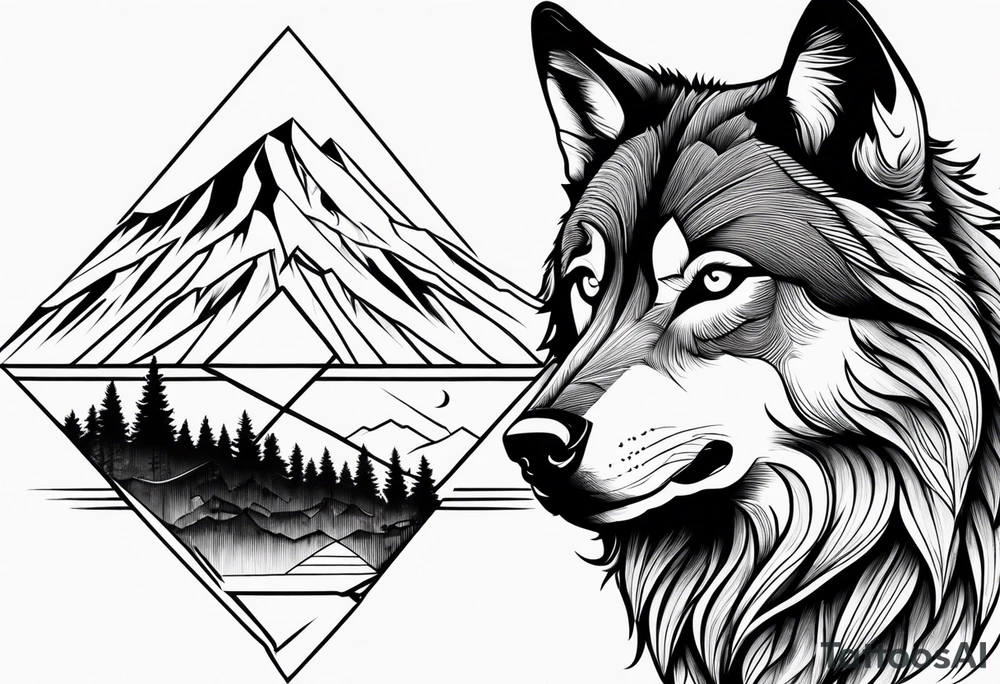Mountains, wolf eyes underneath tattoo idea