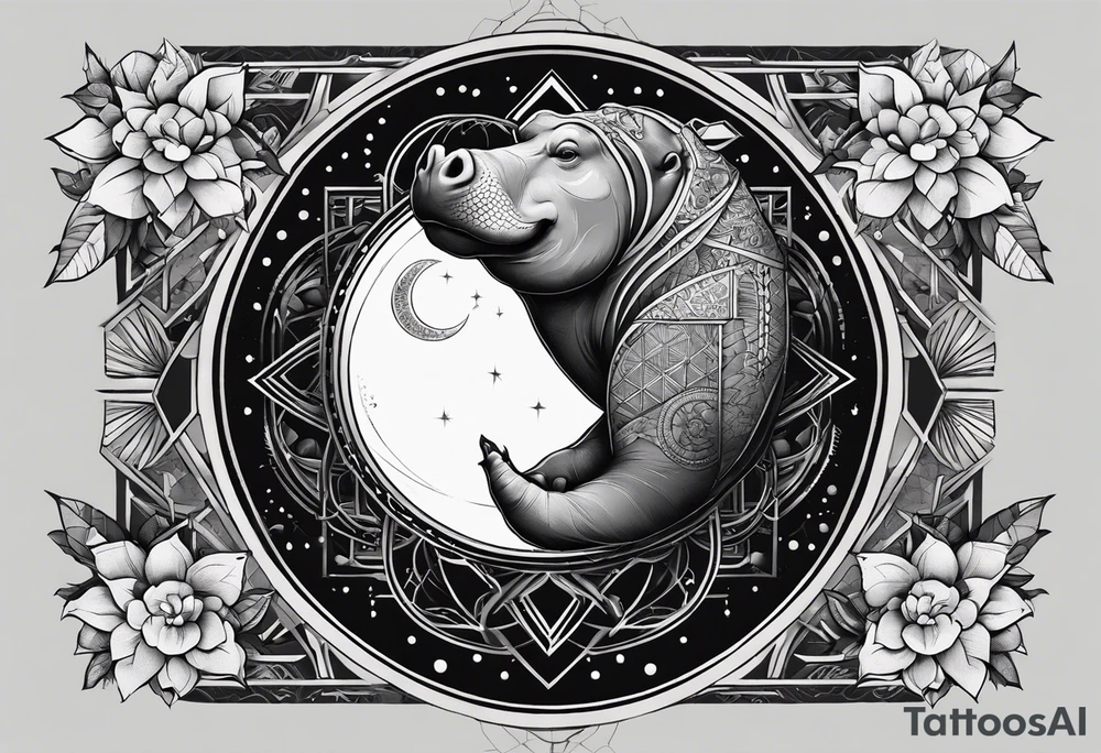 Very asymmetrical, +geometric pattern, with realistic full moon, with hippo,+tribal, +geometric, +inkart , +blackwork, +grey scale, + sketch
with wintersweet flower bud, +inkart touch, +for men, detailed , combined favourite , tattoo idea