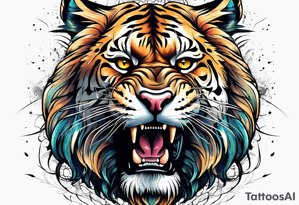 big cat face, growling or roaring, no mane tattoo idea